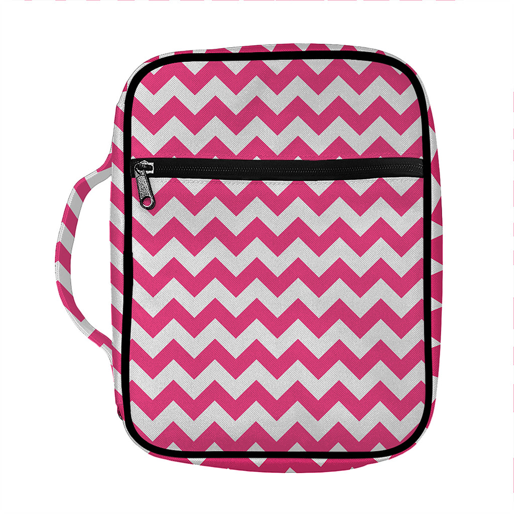 Pink And White Chevron Pattern Print Front Pocket Bible Bag