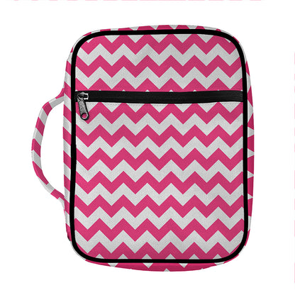 Pink And White Chevron Pattern Print Front Pocket Bible Bag
