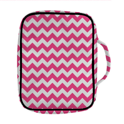 Pink And White Chevron Pattern Print Front Pocket Bible Bag