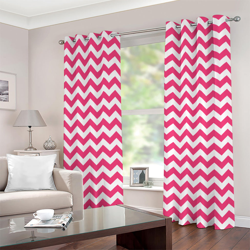 Pink And White Chevron Pattern Print Grommet Curtains