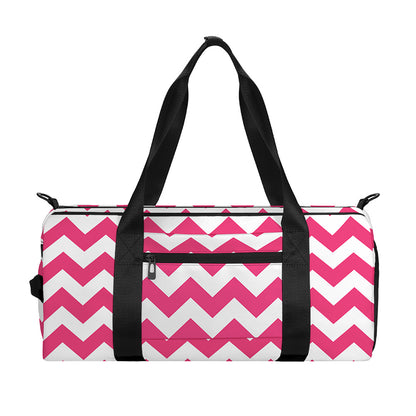 Pink And White Chevron Pattern Print Gym Bag