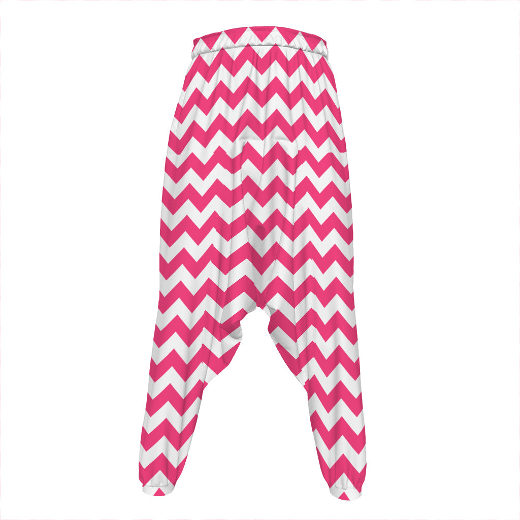 Pink And White Chevron Pattern Print Hammer Pants
