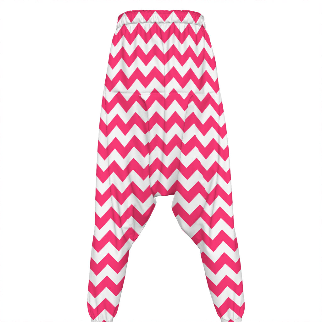 Pink And White Chevron Pattern Print Hammer Pants