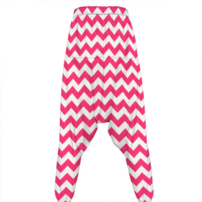 Pink And White Chevron Pattern Print Hammer Pants