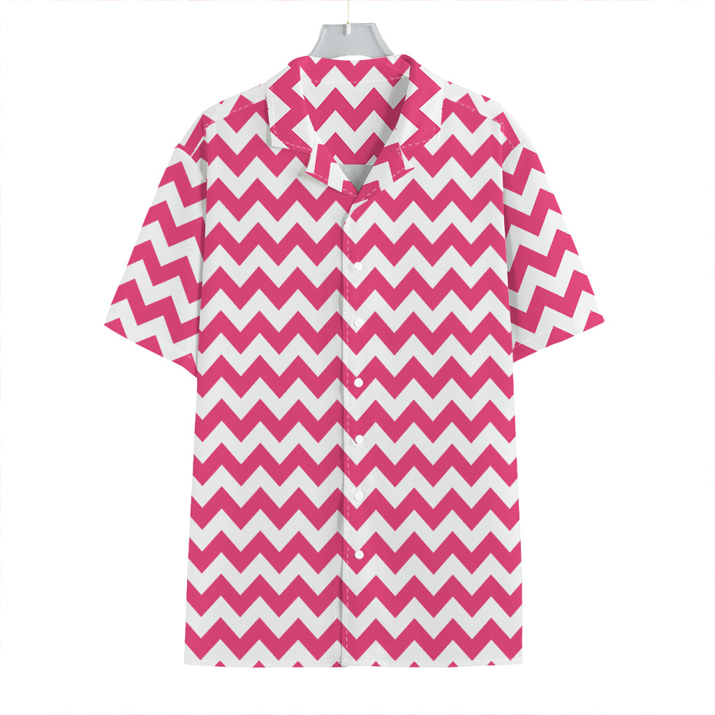 Pink And White Chevron Pattern Print Hawaiian Shirt