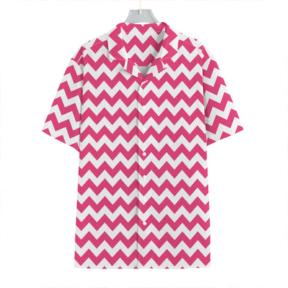 Pink And White Chevron Pattern Print Hawaiian Shirt