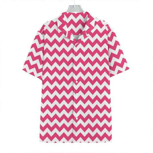 Pink And White Chevron Pattern Print Hawaiian Shirt
