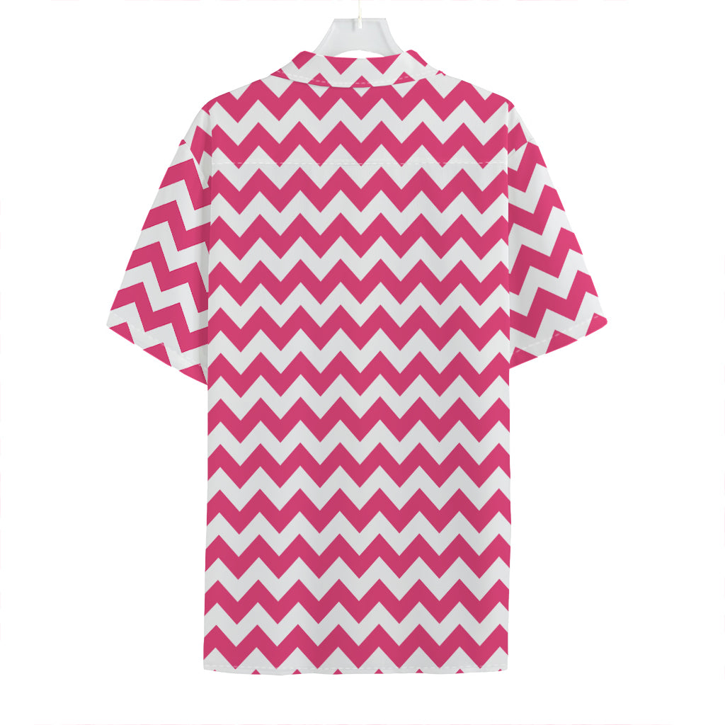 Pink And White Chevron Pattern Print Hawaiian Shirt