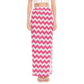 Pink And White Chevron Pattern Print High Slit Maxi Skirt