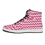 Pink And White Chevron Pattern Print High Top Leather Sneakers