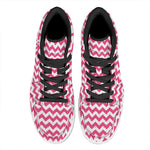 Pink And White Chevron Pattern Print High Top Leather Sneakers