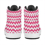 Pink And White Chevron Pattern Print High Top Leather Sneakers