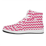 Pink And White Chevron Pattern Print High Top Leather Sneakers