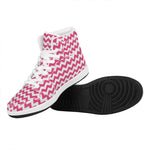 Pink And White Chevron Pattern Print High Top Leather Sneakers