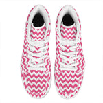 Pink And White Chevron Pattern Print High Top Leather Sneakers