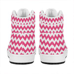 Pink And White Chevron Pattern Print High Top Leather Sneakers