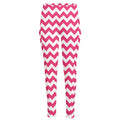 Pink And White Chevron Pattern Print High-Waisted Pocket Leggings