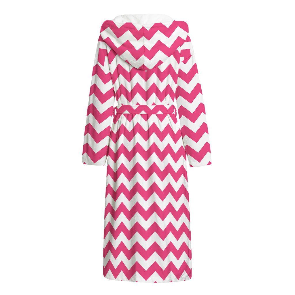 Pink And White Chevron Pattern Print Hooded Bathrobe