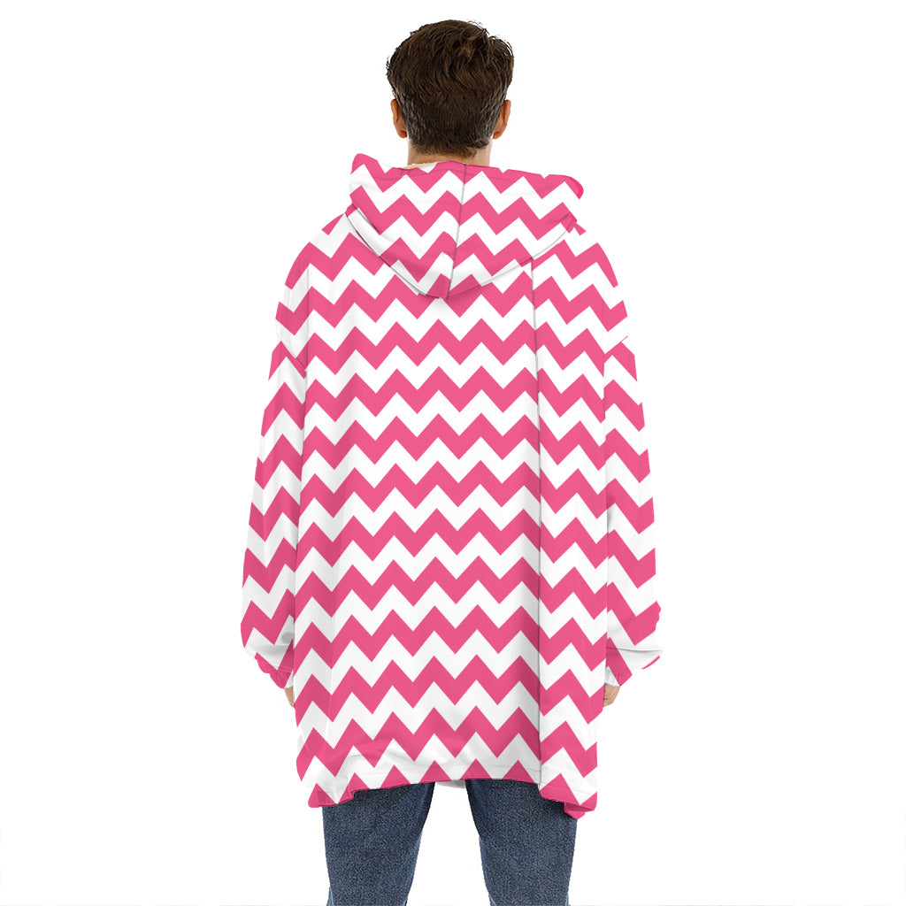 Pink And White Chevron Pattern Print Hoodie Blanket