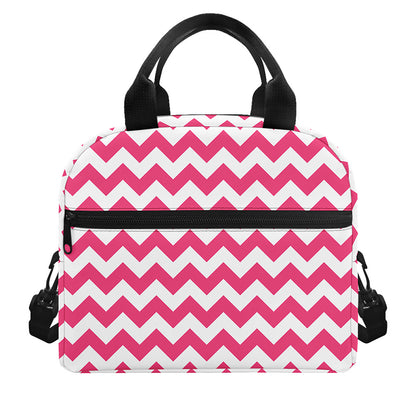 Pink And White Chevron Pattern Print Insulated Lunch Bag