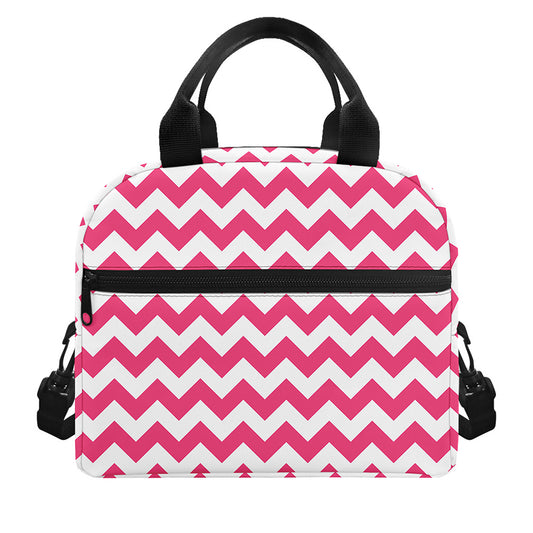 Pink And White Chevron Pattern Print Insulated Lunch Bag