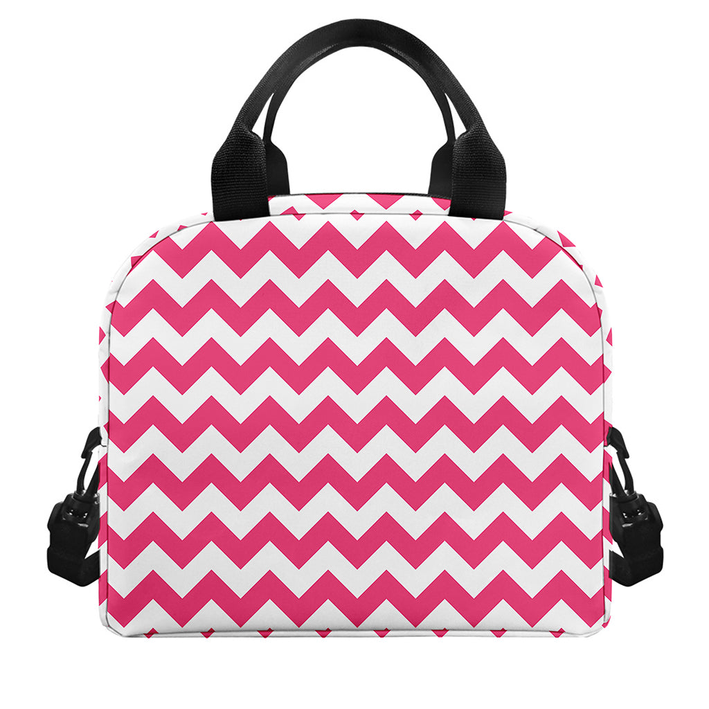 Pink And White Chevron Pattern Print Insulated Lunch Bag