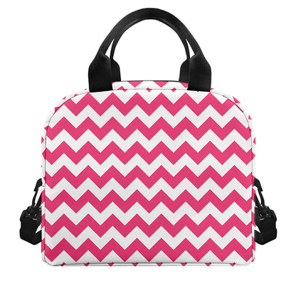 Pink And White Chevron Pattern Print Insulated Lunch Bag