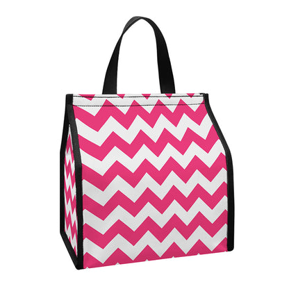 Pink And White Chevron Pattern Print Insulated Lunch Tote