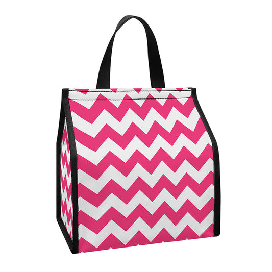 Pink And White Chevron Pattern Print Insulated Lunch Tote