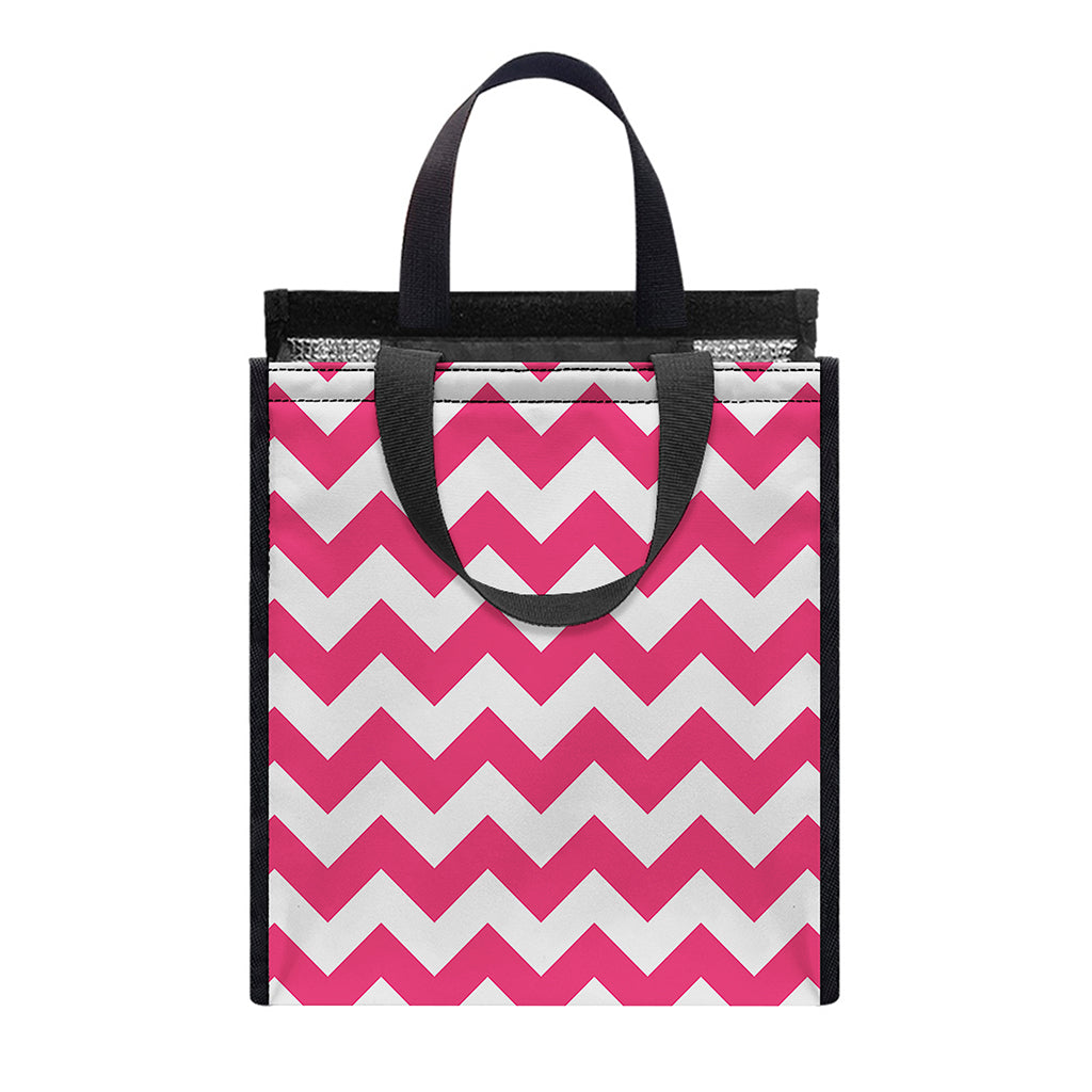 Pink And White Chevron Pattern Print Insulated Lunch Tote