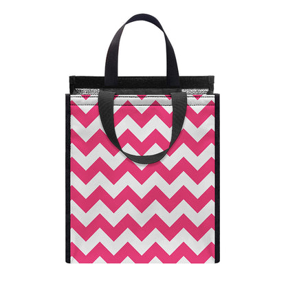 Pink And White Chevron Pattern Print Insulated Lunch Tote