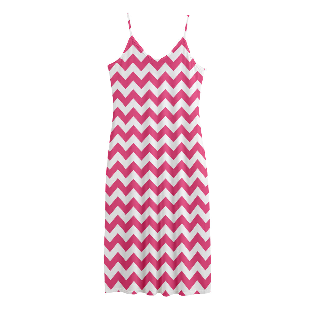 Pink And White Chevron Pattern Print Jersey Midi Cami Dress