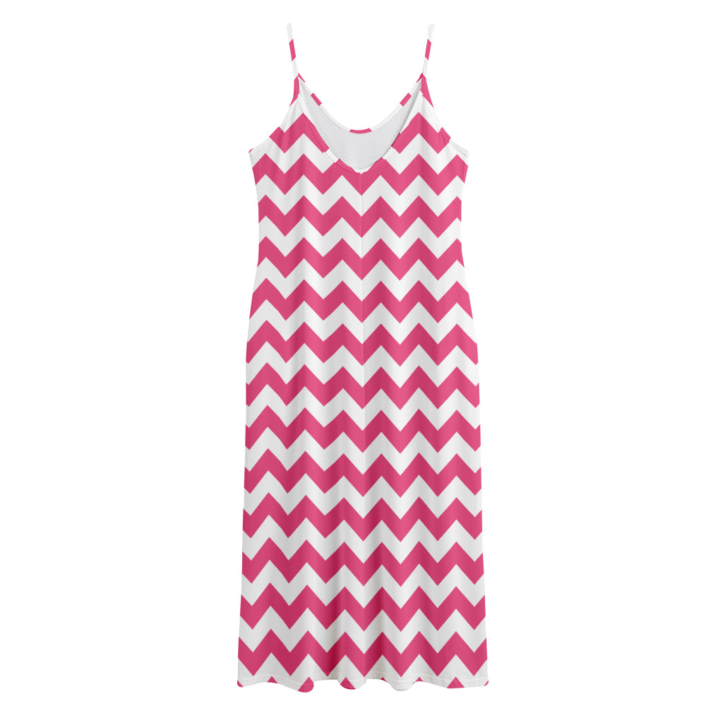 Pink And White Chevron Pattern Print Jersey Midi Cami Dress