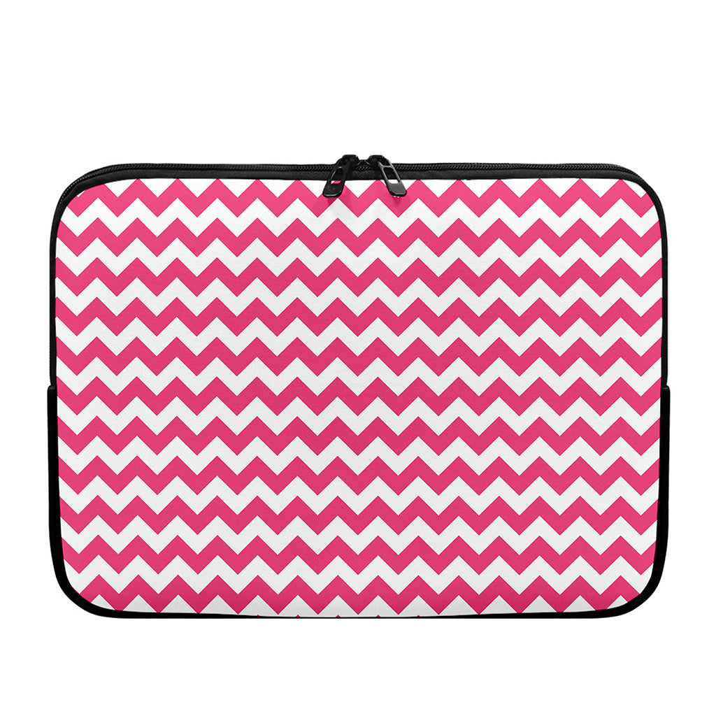 Pink And White Chevron Pattern Print Laptop Sleeve
