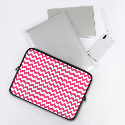 Pink And White Chevron Pattern Print Laptop Sleeve