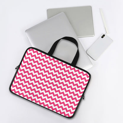 Pink And White Chevron Pattern Print Laptop Sleeve With Handle