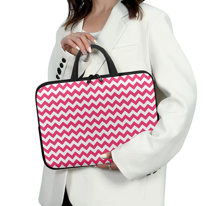 Pink And White Chevron Pattern Print Laptop Sleeve With Handle