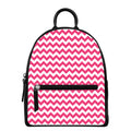Pink And White Chevron Pattern Print Leather Backpack