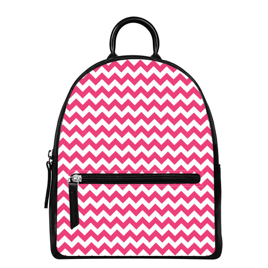 Pink And White Chevron Pattern Print Leather Backpack