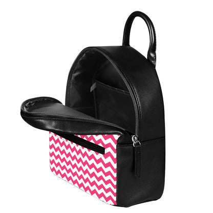 Pink And White Chevron Pattern Print Leather Backpack