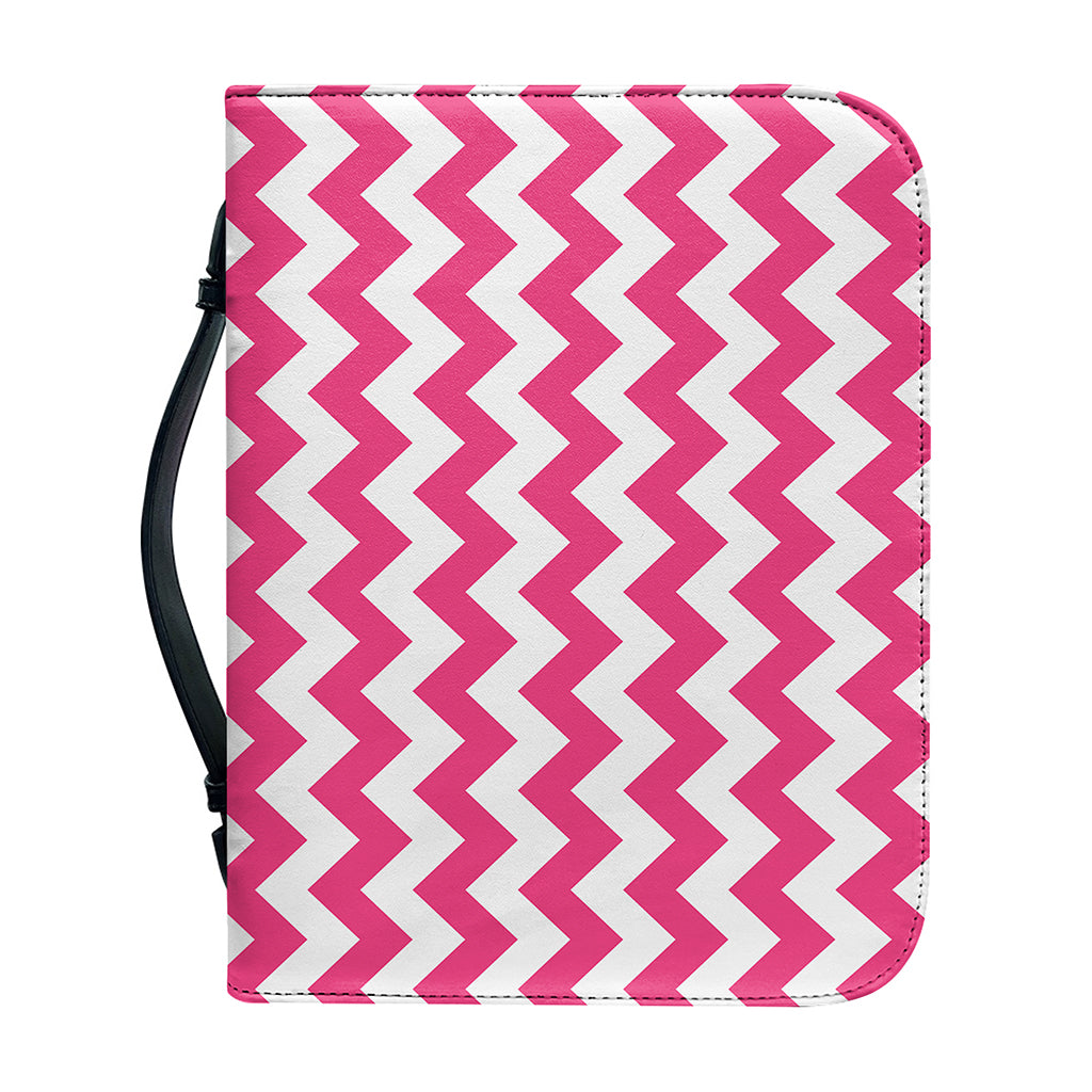 Pink And White Chevron Pattern Print Leather Bible Cover
