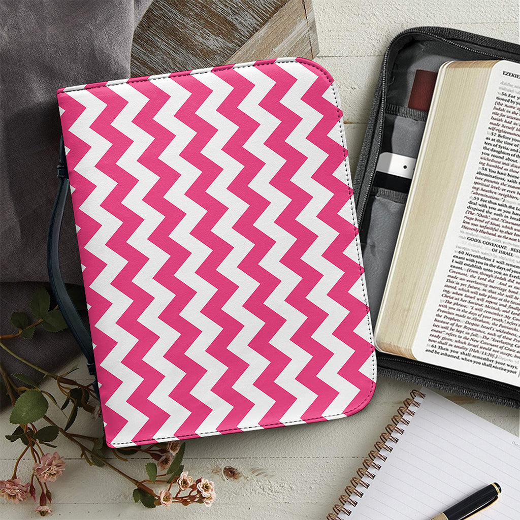 Pink And White Chevron Pattern Print Leather Bible Cover