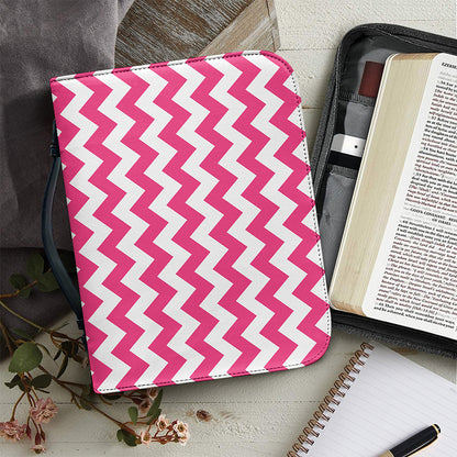 Pink And White Chevron Pattern Print Leather Bible Cover