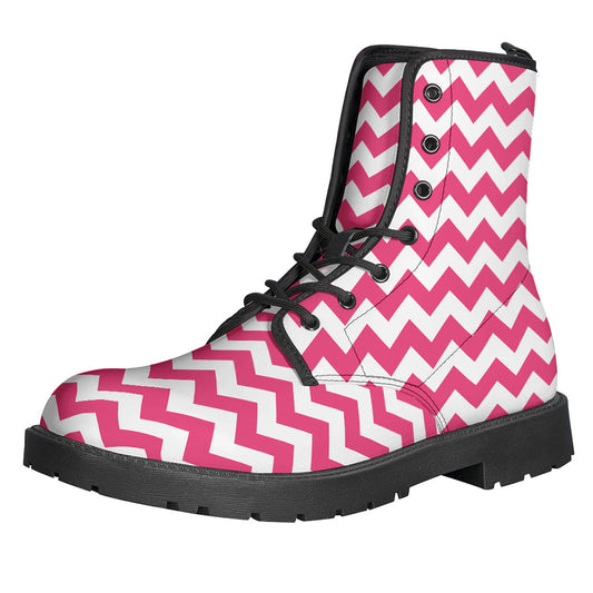 Pink And White Chevron Pattern Print Backpack