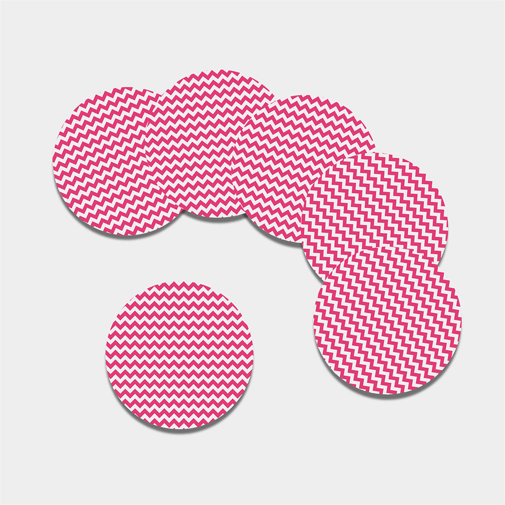 Pink And White Chevron Pattern Print Leather Coaster Set