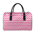 Pink And White Chevron Pattern Print Leather Duffel Bag