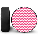 Pink And White Chevron Pattern Print Leather Spare Tire Cover
