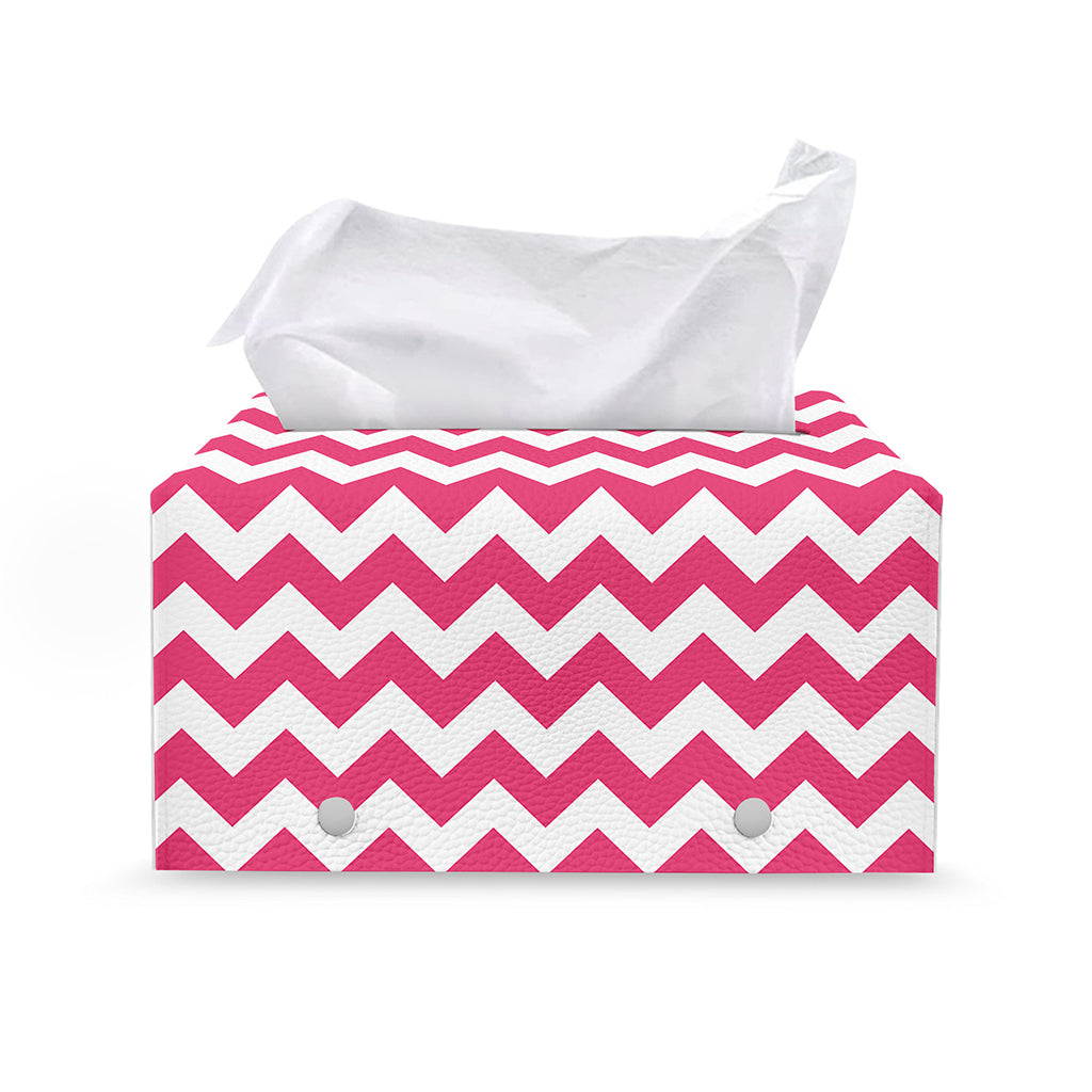 Pink And White Chevron Pattern Print Leather Tissue Box Cover