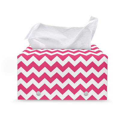 Pink And White Chevron Pattern Print Leather Tissue Box Cover