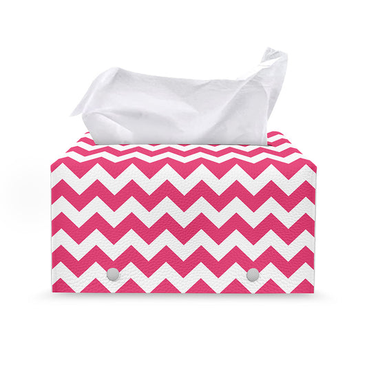 Pink And White Chevron Pattern Print Leather Tissue Box Cover